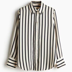H&M Navy Striped Button Up Twill Shirt